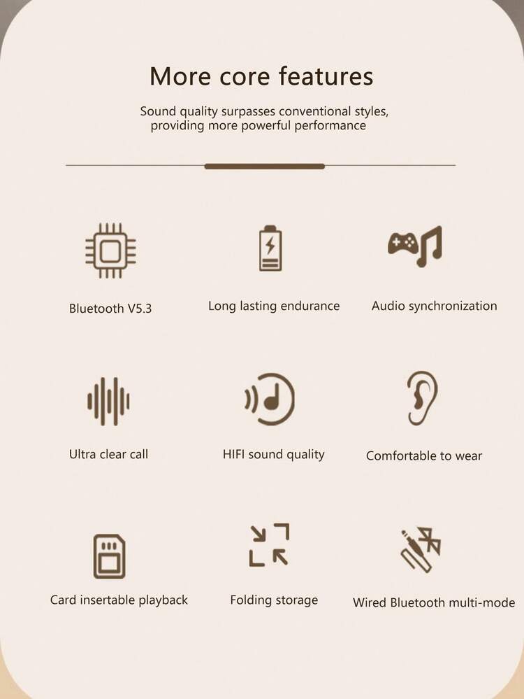 Auriculares Bluetooth inalámbricos con diseño circumaural, batería de larga duración y apariencia moderna, plegables y portátiles, baja latencia para juegos - Beis - Añade 4