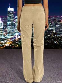 Mid Rise Jeans For Women Wid Leg Straight Leg Flare Pants - Màu Khaki - Xem 4