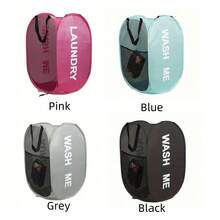 1pc Large Capacity Double-Sided Printed Clothes Mesh Basket, Portable Foldable Bathroom Wall-Mounted Dirty Clothes Hamper, Plush Doll Storage Basket. Modern Nylon Design, Multi-Layer, Suitable For Organizing Shirts, Socks And Other Household Cleaning And Laundry Supplies.