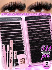 544/640 Stücke Wimpernbüschel D-Locken Einzelwimpern, mit Kleber und Versiegelung, Augenbrauenpinsel, Pinzette Set für Anfänger, weich und natürlich aussehende Kunstwimpern zum Vergrößern der Augen, dicke & natürlich flauschige DIY segmentierte Wimpern für verschiedene Augen-Make-up-Looks, Wimpern+Wimpernverlängerungs-Kleber+Pinzetten Set einfach zu verwenden, Starter-freundlich, flauschiger dichter Kunstwimpern-Set, geeignet für Alltag, Outdoor, Date, Augen-Make-up, Studenten Rückkehr zur Schule Geschenk Wimpernbüschel Set, Wimpern, Kunstwimpern