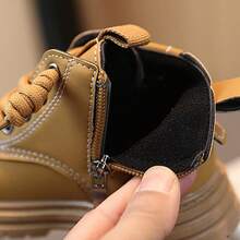 1 Par De Botines De Media Bota Para Niños, Diseño Ergonómico Con Cremallera Y Cordones, Suela Blanda Que Acompaña El Pie, Antideslizante, Perfectos Para Cole, Paseos Y Actividades De Otoño E Invierno - Amarillo - Ver 6