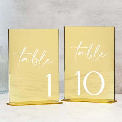 1-40 金色婚礼桌号带支架，3.94 英寸 X 5.9 英寸金色镜面亚克力桌号，适合婚礼、派对、周年纪念、活动