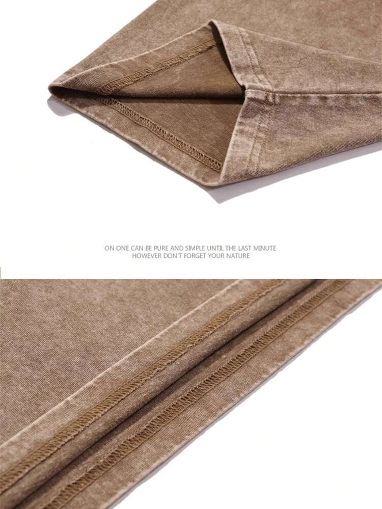 3pcs Men's Heavyweight 230gsm 100% Cotton T-Shirts - Retro Washed Streetwear Loose Fit Round Neck Short Sleeve, Breathable All-Season Casual  Tees  In Coffee Brown,Light Grey & Black ,Blue   Rose Red  & Green - 咖啡棕 - 查看 6