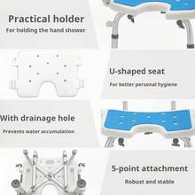 Shower Chair With Removable Armrests And Backrest, Height Adjustable Bathroom Stool With Non-Slip Feet, Up To 150 Kg, Shower Stool For Seniors - Baby Blue - View 2