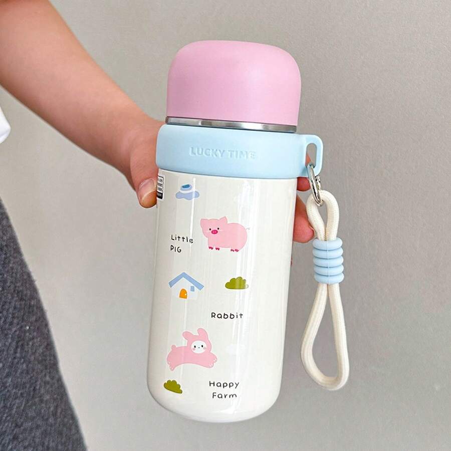 Dual-Purpose Insulated Cup With Strap, High-Quality Stainless Steel Portable Cup For Students - XDFY9525 (350ML) - Pink (350ML) - View 1