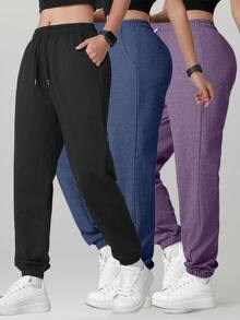 3件套女士纯色休闲裤，带口袋，适合日常穿着、徒步、旅行、远足、跑步、骑行、慢跑等多种场合，春季皆宜。 - 淺灰紫 - 查看 13