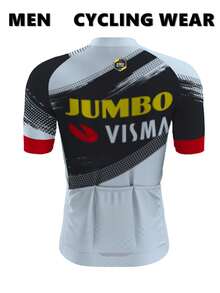 Jumbo Visma Men's Summer Cycling Short Sleeve Zip-Up Lightweight Cycling Jersey, Suitable For Triathlon And Road Cycling, With Pockets, Yellow And Black Color, Outdoor Sportswear, Energetic Top | Vibrant Graphic Top | Zip-Up Top - Multicolor - View 3