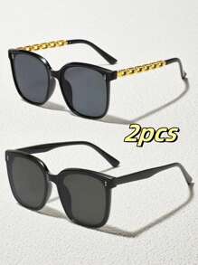 2 件/3 件女士复古方形眼镜，适合日常生活、海滩度假、户外旅行、装饰链、经典黑色、成人派对礼物、节日配饰、基本秋冬女装、商务休闲礼物、海滩配饰