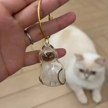 1个猫毛纪念胶囊，可悬挂旋转，可爱猫形密封宠物毛发收纳罐，DIY纪念吊坠礼物，适合爱猫人士和宠物主人，情感购物者之选，简约展示，透明材质，附赠香味猫毛饰品，宠物主人珍藏回忆的必备之选