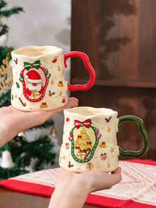 1 Piece, Christmas Theme, Ceramic Mug, Large Capacity Of 330ml, Suitable For Gifting To Friends, Lovers And Parents, Portable, Machine-Washable, High-Quality, Ceramic Craftsmanship, Reusable - Multicolor - View 3