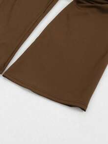 休闲裤、紧身裤、高腰运动裤、夏季阔腿瑜伽跑步训练喇叭裤、弹力腰带、弹力工作裤、春季修身裤 - 咖啡棕 - 查看 7