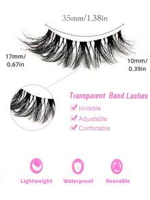 Asiteo 5对猫眼款假睫毛，透明睫毛梗，自然蓬松，貂毛睫毛嫁接，化妆配件 - 黑色 - 查看 5