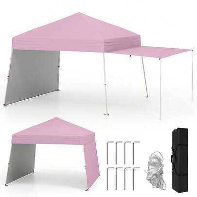14 X 9.2 FT Pop Up Canopy Tent W/ 2 Convertible Sidewalls To Awning & Stakes