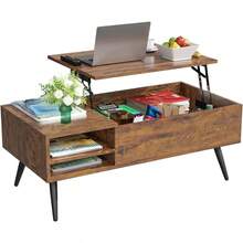 Lift Top Coffee Table With Adjustable Storage And Hidden Compartment Small Wood Coffee Table Center Table For Home Living Room Office Apartment Reception Room,Brown - Brown - View 1