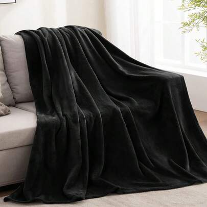1pc Black Flannel Plush Blanket, Modern Soft Warm Sofa Couch Throw Blanket, Cozy Comfortable Blanket For Bed