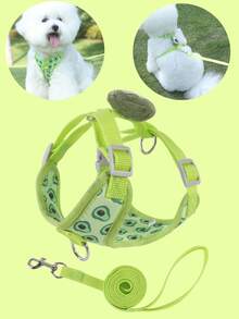 1pc Dog Leash Reflective Chest Harness Vest For Small Dogs, Teddy, Corgi, Pomeranian - Green - View 13