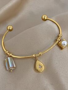 1 件女士心形贝壳手链不锈钢手链适合圣诞节生日日常派对珠宝礼物 - 彩色 - 查看 10