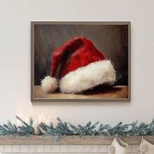 1 pieza, Arte de pared de lienzo, Decoración de pared enmarcada, Gorro de Papá Noel vintage, Pintura al óleo de Papá Noel vintage, Impresión en lienzo de gorro de Papá Noel clásico, Póster de Papá Noel, Arte de pared navideño, Decoraciones navideñas, Póster navideño, Decoración de pared minimalista de invierno