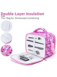 BLING BABIES Girls Lunch Bag, Cute Cartoon Cat Sequin Design, Suitable For Elementary Students, Children's Lunch Box, Kindergarten Lunch Handbag, Reusable Picnic Bag, Glow-In-The-Dark Function - Pink - Pink - View 6