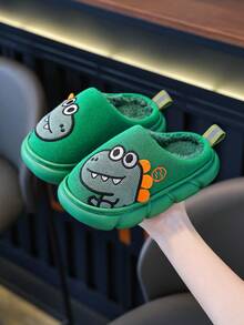 新款秋冬卡通可爱儿童家居拖鞋，男童女童室内日常拖鞋，幼儿/儿童尺码 - 綠色 - 查看 3
