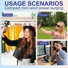 SULVGO 三合一便携式手持/涡轮风扇，5档风速强劲制冷，内置2*1800mAh电池和数字显示屏，可折叠USB/Type-C充电迷你风扇，适用于露营、旅行、室内和户外使用 - 彩色 - 查看 8