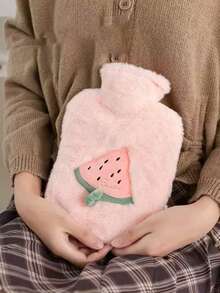 1pc Unisex Cartoon Fruit Pattern Flocked Large Capacity Hot Water Bottle, Refillable, Anti-Explosion, Anti-Leakage, Detachable, Warm Hand Warmer, Suitable For Winter Outdoor Camping, Travel, Home, Office, School, Dorm, Daily Use - Multicolor - View 4