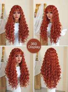 7JHH WIGS 28 Inch Striking Afro Kinky Orange Wigs For Women - Extra Long Loose Deep Wave Wig With Bangs, Synthetic Heat Resistant Fiber Hairpiece For Daily Wear, Music Festivals Celebrations Party Cosplay Use - Costume Wig Accessories - Graduation Gift - Orange - View 7
