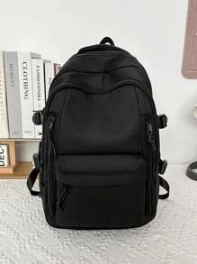 1 件纯色休闲学院风背包，带笔记本电脑隔层，大容量学生包和轻便旅行包，大容量背包旅行背包带行李带设计，适合男孩和女孩，非常适合日常使用、郊游、学校和返校，多口袋书包工作包，适合男女大学生