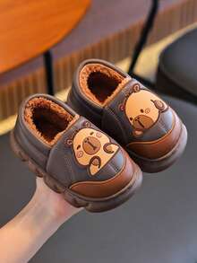 1 双 Capa Bala 儿童冬季包趾拖鞋，男童女童保暖防滑卡通毛绒内衬家居鞋 - 棕色 - 查看 4