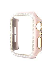 1PC Pink Shiny Rhinestone Decor Hollowed Out Case Flashing Anti-Fall Laser Engraving Bumper Cover, For Apple Watch Case 40/41/42/44/45/46/49MM, For Apple Watch Series Ultra/SE/11/10/9/8/7/6/5/4, Intelligent Watch Case Accessories
