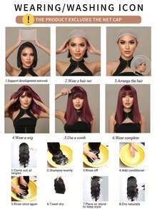 Peluca negra con flequillo para mujeres, peluca negra larga y recta resistente al calor, peluca sintética para uso diario, fiesta, Halloween y cosplay de 24 pulgadas