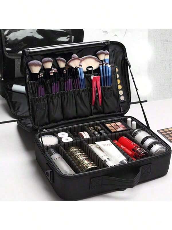 1PC Travel Makeup Train Case Makeup Cosmetic Case Organizer Portable Artist Storage Bag With Adjustable Dividers For Cosmetics Makeup Brushes Toiletry Jewelry Digital Accessories