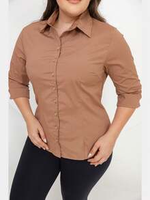 Plain Basic Slim Half Sleeve Shirt | T-Shirt | Evangelical Fashion | Women's Blouse | PLUS SIZE | SOCIAL - 鏽棕色 - 查看 4