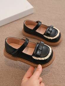 Zapatos planos casuales de primavera para niñas bebé con lazo, adorno de encaje y suela blanda