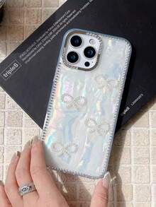 奢华 3D 仿珍珠蝴蝶结闪光水钻贝壳图案手机壳适用于 16 15 14 13 12 Pro Max 11 时尚闪亮后盖防水防震防摔防刮 - 貝殼紋 - 查看 4