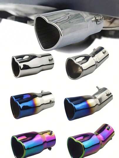 2.5 Inch Inlet Universal Car Exhaust Tip, Stainless Steel Muffler Tip, Adjustable Heart-Shaped Thickened Car Exhaust Pipe (Pink)
