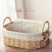 1pc Woven Rattan Desktop Storage Basket, Household Tea Table Paper Rope Organizer Box For Cosmetics, Remote Controls, Miscellaneous Items - Apricot - View 7