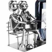 "Lovers On The Shore" Bottle Holder - Silver Bottle Holder - Metal Bottle Rack - Love Figure - Metal Sculpture - Wedding Gift With Gift Card