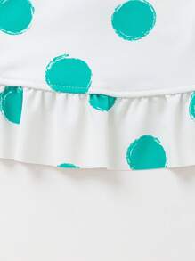 Balabala Young Girl Summer Cute Polka Dot Print Tankini Green Summer Beach - Green - View 9