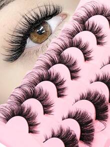 7 Pairs Curl Fluffy 3D Lashes,Lashes Fluffy Wispy 3D Faux Mink Lashes Pack Soft Strips Fake Eyelashes-Suitable For Role Playing, Soft Natural Makeup, Natural Enlargement Of Eyes