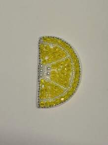 1pc Handmade Beaded Fruit Patch - Cute Embroidered Lemon And Peach Appliques, For Hats And Clothing Accessories, Vibrant Yellow And Green, Decorative Fabric Sticker, Hat Decoration | Playful Design | Handcrafted Appearance, Fruit Decor, Suitable For Holiday Decorations Gifts, Easter, Halloween, Teacher's Day, Mother's Day Holiday Party Gifts