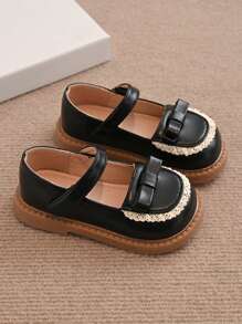 Zapatos planos casuales de primavera para niñas bebé con lazo, adorno de encaje y suela blanda