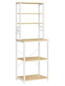 VASAGLE Scaffale da Cucina, Supporto per Forno a Microonde, Portaoggetti a 6 Ripiani con 6 Ganci per Bar, Struttura in Acciaio, Industriale, 40 x 60 x 167 cm, Colore Rovere e Bianco