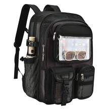 Mesh Backpack 36L Large Heavy Duty Casual Daypack For School And Outdoor Activities With Inner Laptop Compartment, Durable Polyester Material - Black PVC-34L - View 2