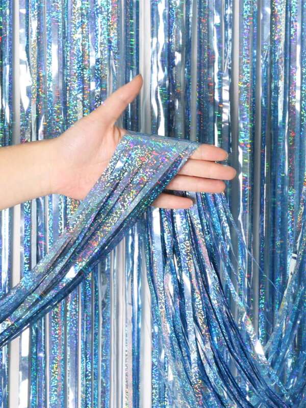 1/2 piezas Cortina de plástico con lentejuelas de color azul zafiro de 1*2m, flecos metálicos brillantes de cinta decorativa para fiesta, carnaval, cortina de ventana