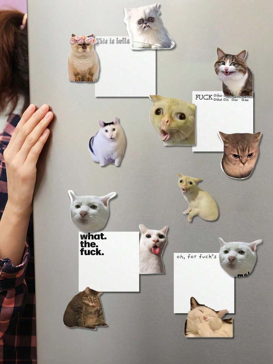 2/12/24pcs Kitchen Refrigerator Cat Magnet, Funny Expression Cat Locker Magnetic Magnet Magnet Joke Refrigerator Sticker Door Sticker Decorative Sticker Soft Animal Magnet Gifts Birthday Graduation - Multicolor - View 1