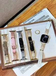 1 条女士皮革珐琅手链，金属皮革表带兼容 38/40/41/42/44/45/46/49 毫米，兼容 表带 Ultra/Se10/9/8/7/6/5/4/3/2/1 - 黑銀 - 查看 5