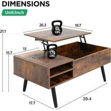 Lift Top Coffee Table With Adjustable Storage And Hidden Compartment Small Wood Coffee Table Center Table For Home Living Room Office Apartment Reception Room,Brown - Brown - View 2