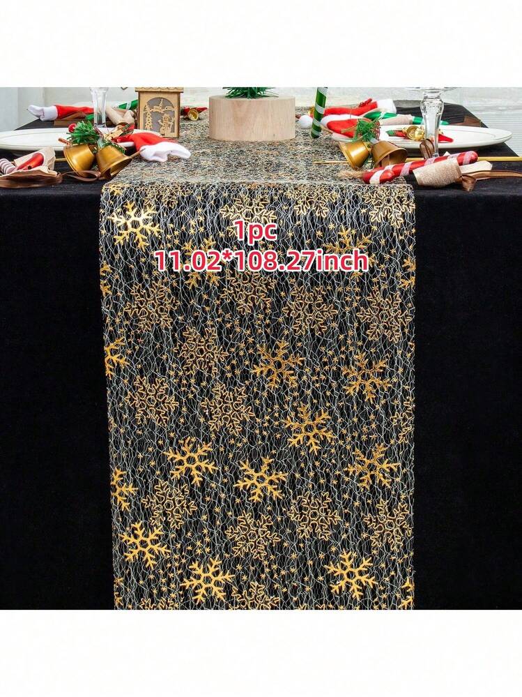 1/2 件 11.02*108.27/196.85 英寸圣诞透明网眼银色雪花桌旗，冬季雪花桌旗适用于婚礼装饰、圣诞节、厨房餐桌装饰、餐桌、派对桌布、新年圣诞餐桌装饰 - 純色 - 查看 9