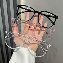 女士时尚黑色PC镜框，配AC镜片，塑料铰链，适合电脑和游戏，椭圆形全框非处方透明镜片眼镜 - 彩色 - 查看 2